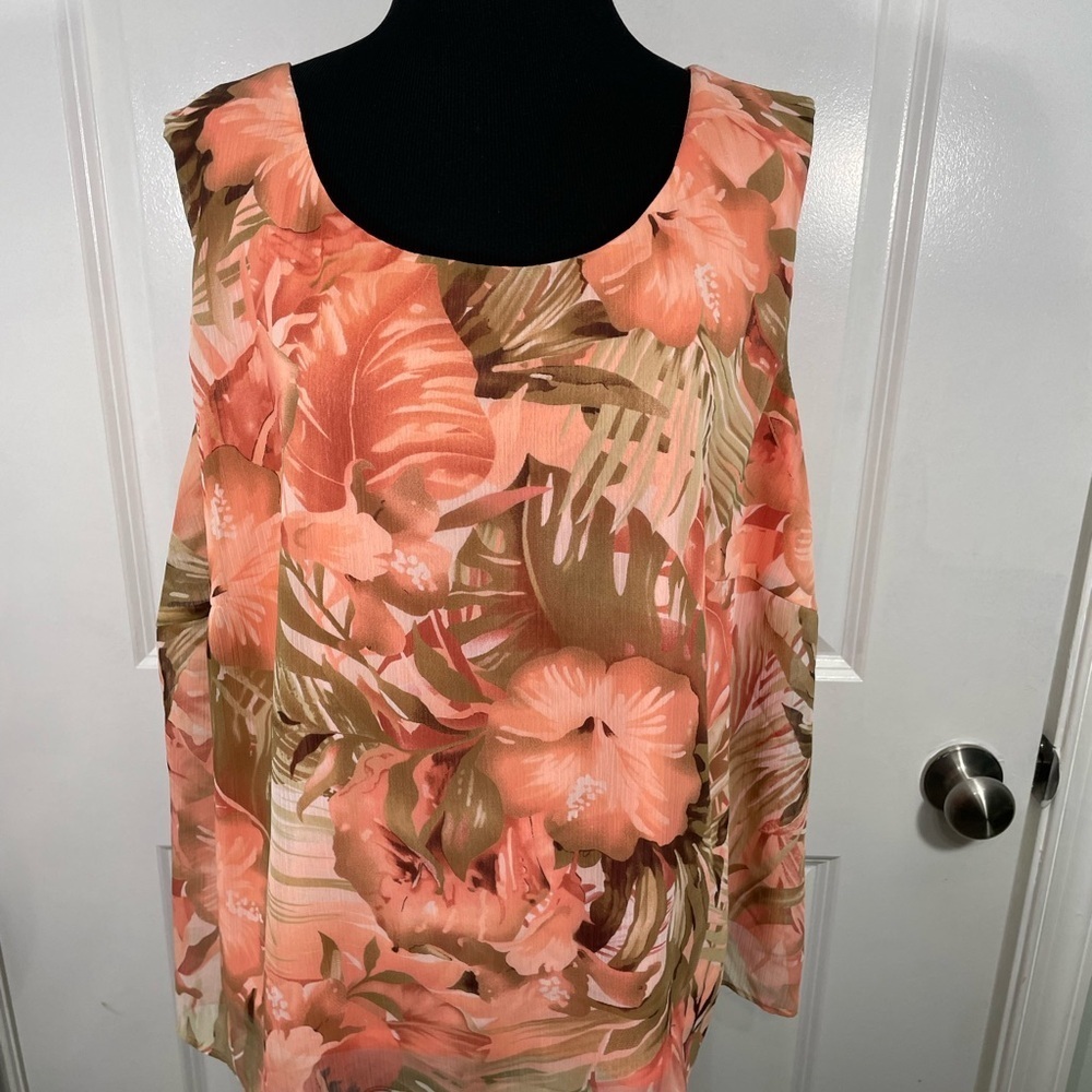 Anna Maxwell Floral Sleeveless Top - Pink Orange and Green Size 22WP CB-